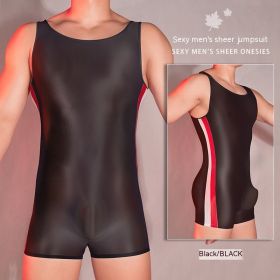 Men's Tight Thin Transparent High Elastic Stitching Shiny Jumpsuit (Option: Black-Free Size)