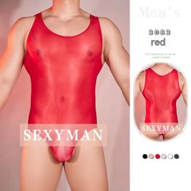 Sexy Tight High Elastic Shiny Thin Transparent Sexy Jumpsuit (Option: Red-Free Size)