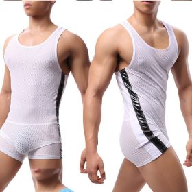 Fashion Mesh Sports One Piece Pajamas Running Sportswear Fitness Yoga Wear (Option: White-M)