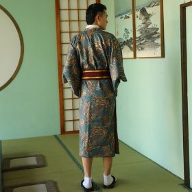 Japanese Kimono Men's Traditional Kimono Formal Wear Summer Fireworks Kimono Suit (Option: Kimono belt wooden clogs soc-L)