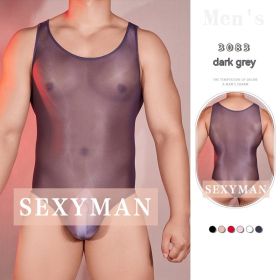 Sexy Tight High Elastic Shiny Thin Transparent Sexy Jumpsuit (Option: Dark Gray-Free Size)