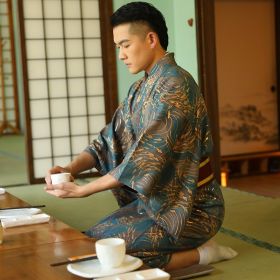 Japanese Kimono Men's Traditional Kimono Formal Wear Summer Fireworks Kimono Suit (Option: Kimono Belt-L)